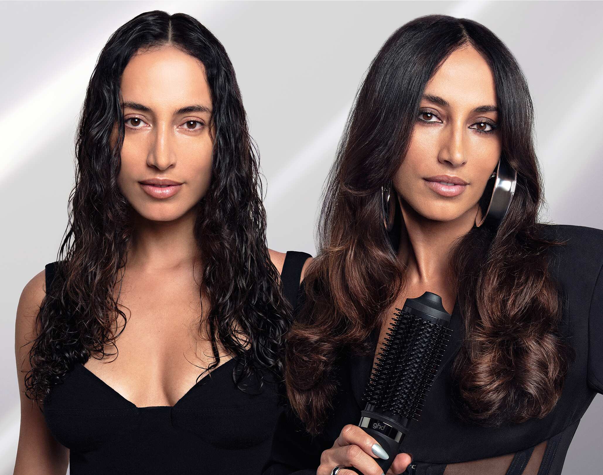 BEFORE AND AFTER from the use of dxuet blowdry on model