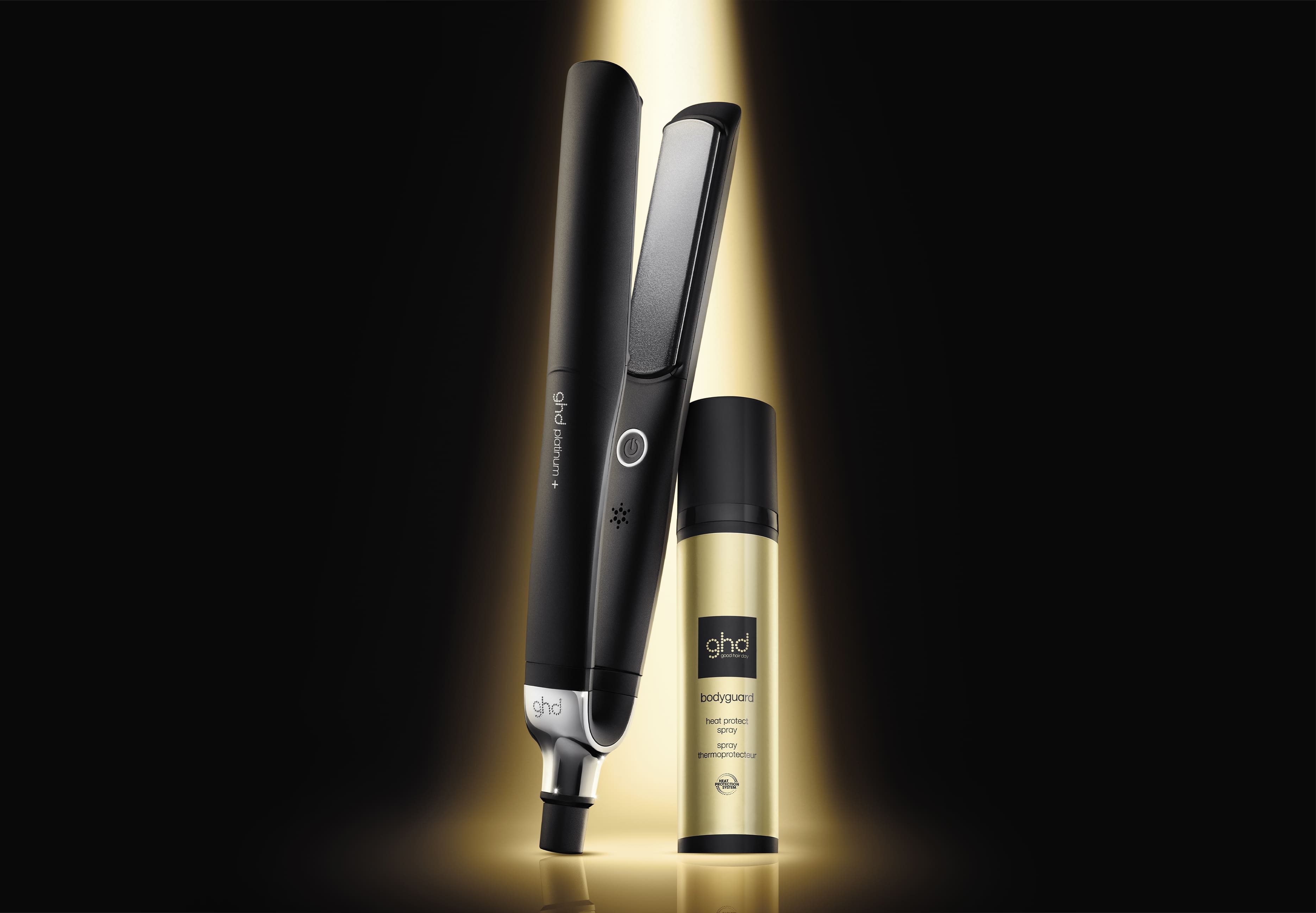 ghd one inch platinum plus styler and heat protect spray - bodyguard