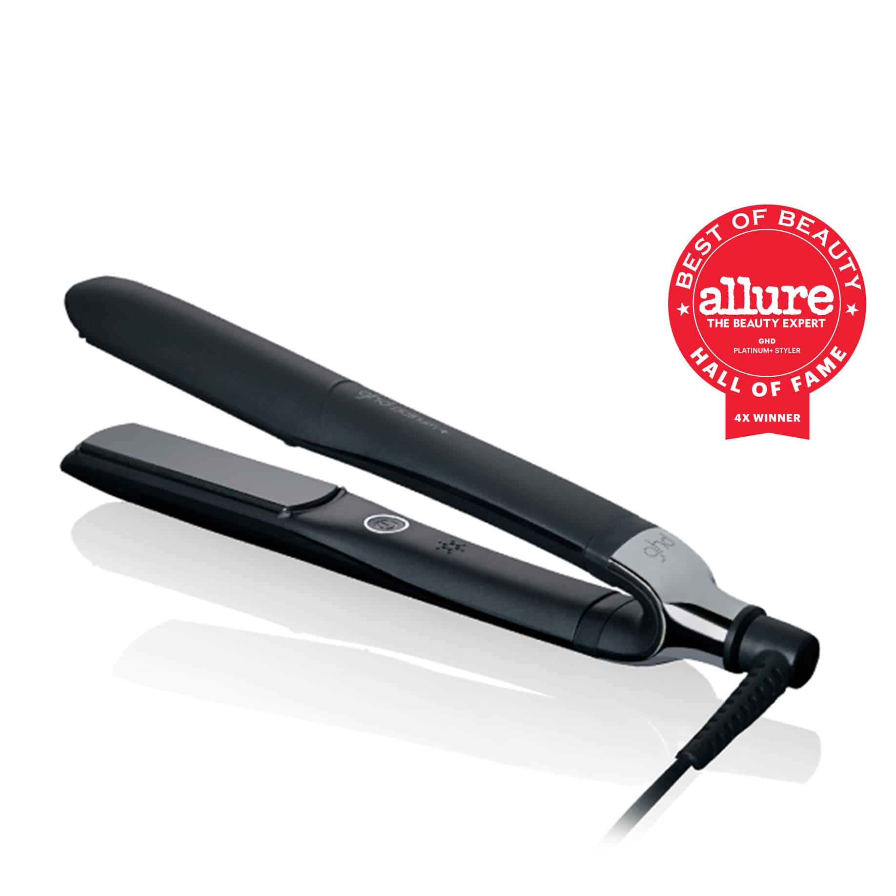 ghd one inch platinum plus styler in black with allure best of beauty award seal