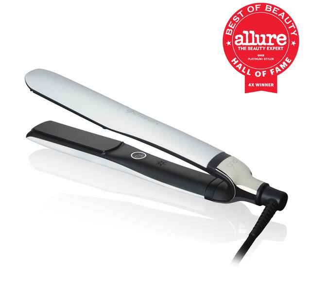 ghd one inch platinum plus styler in white with allure best of beauty award seal