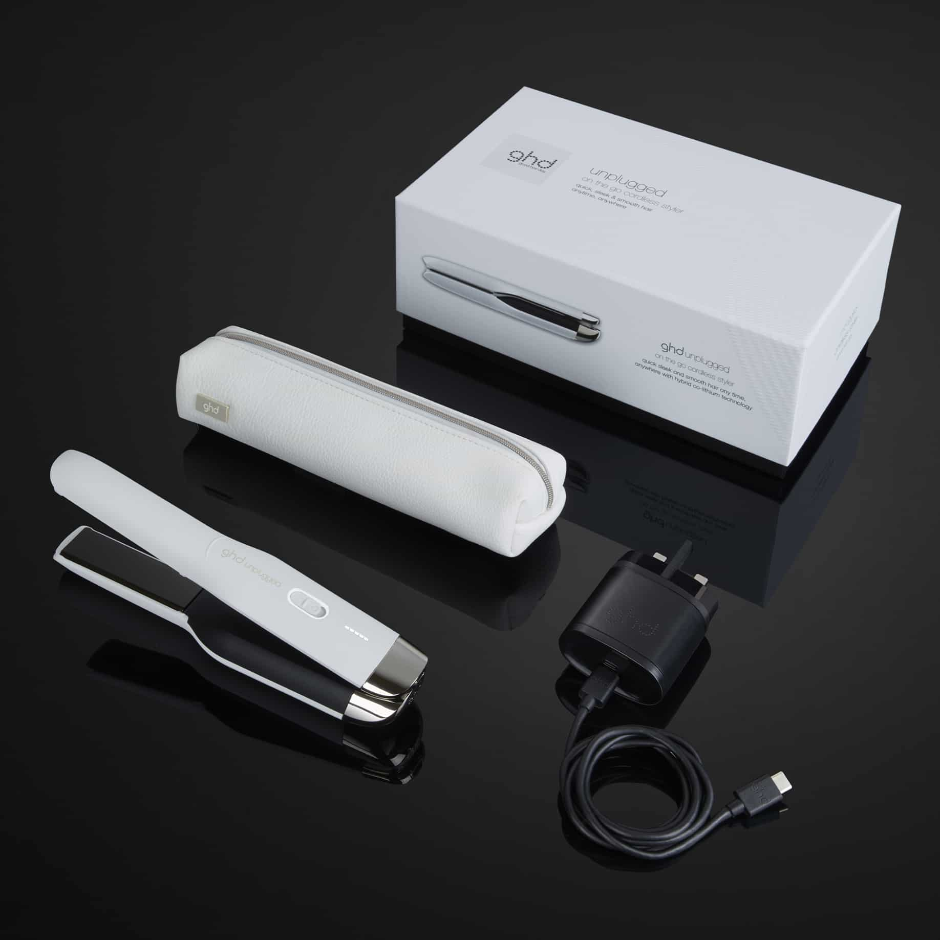 ghd white unplugged styler- cordless flat iron