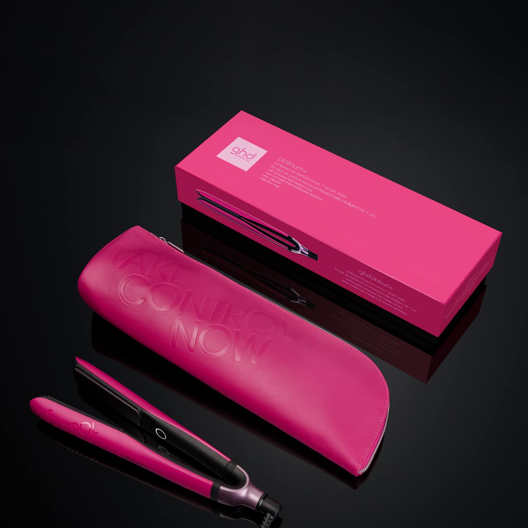 ghd platinum+ in orchid pink with case and box
