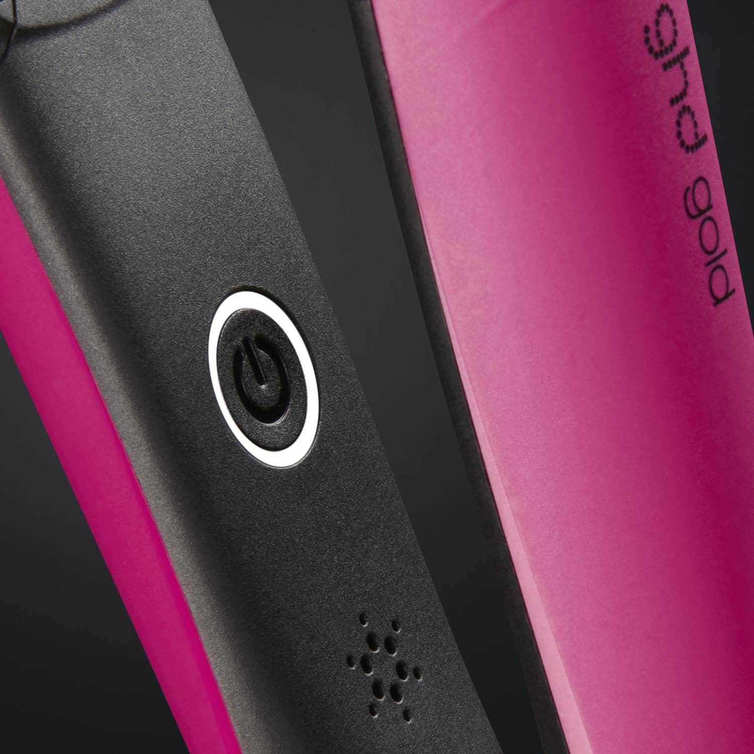 ghd gold styler orchid pink button close-up
