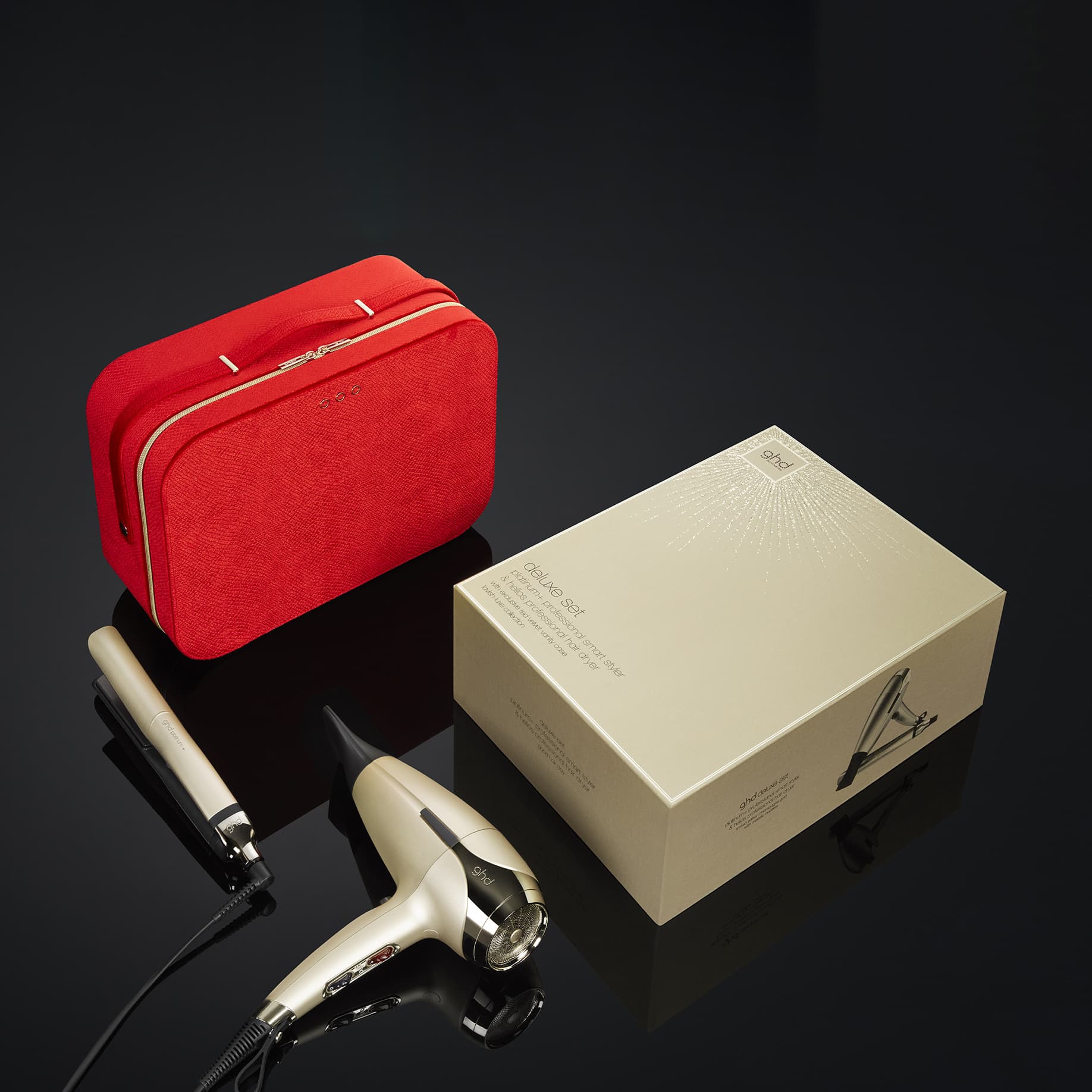 ghd platinum+ & helios™ lyxigt gåvoset i champagnefärgat guld