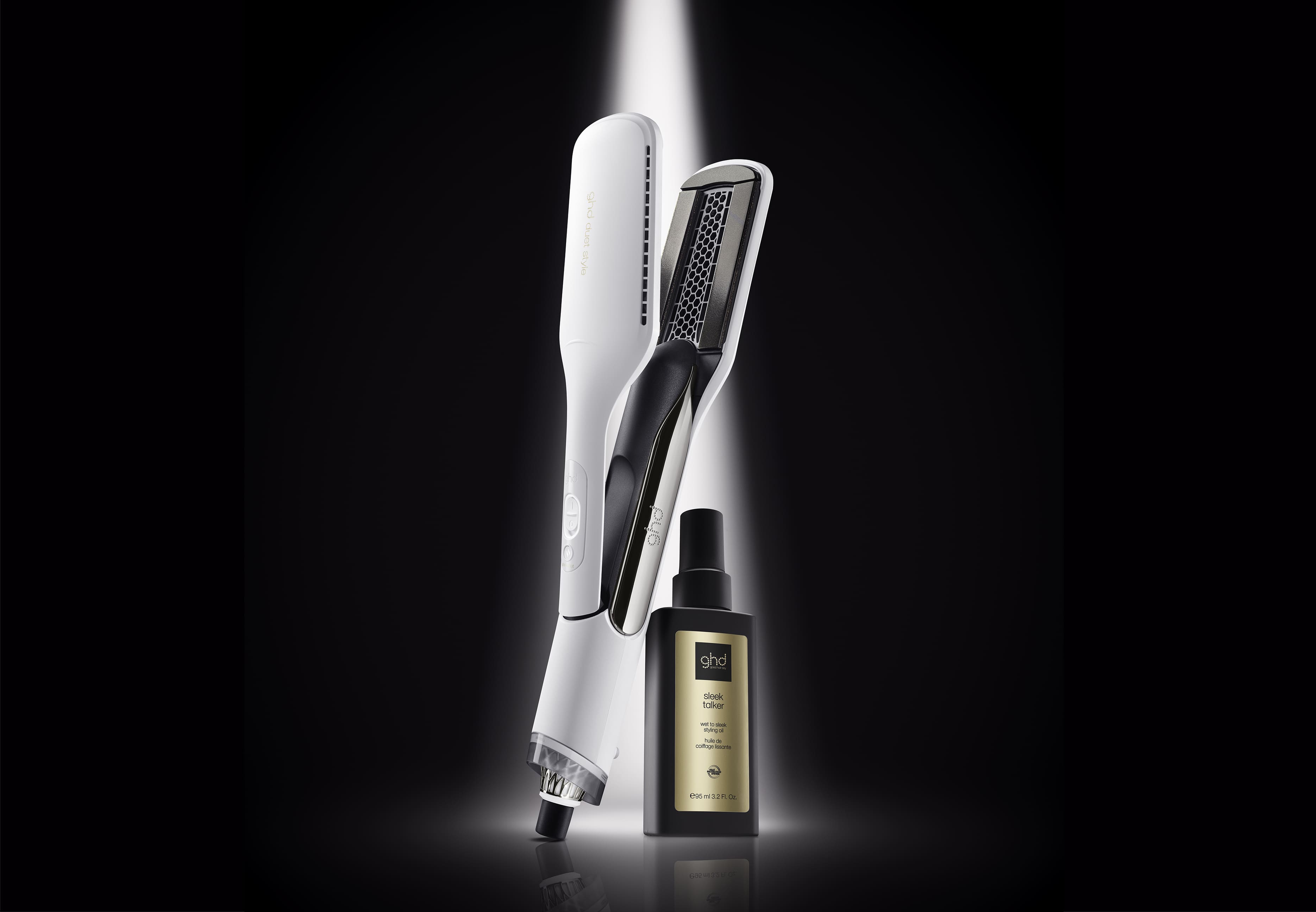 ghd duet white and sleek talker styling oil