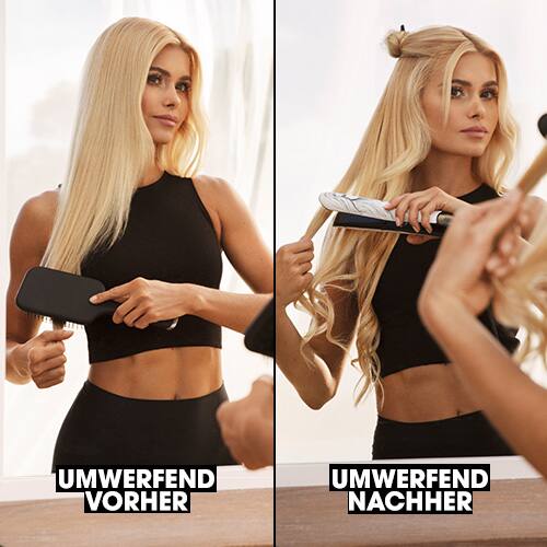 Vorher Nachher Effekt des ghd chronos mit Pamela Reif