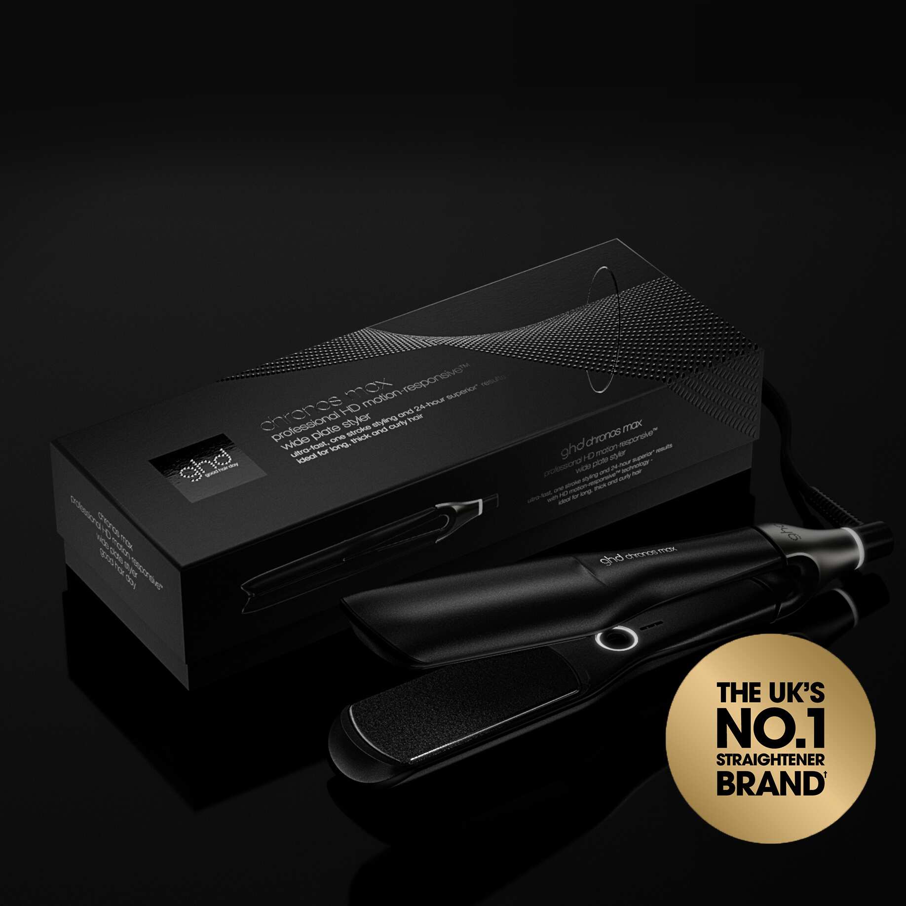 NEW GHD CHRONOS MAX BEST WIDE PLATE HAIR STRAIGHTENER (43MM PLATE) BLACK