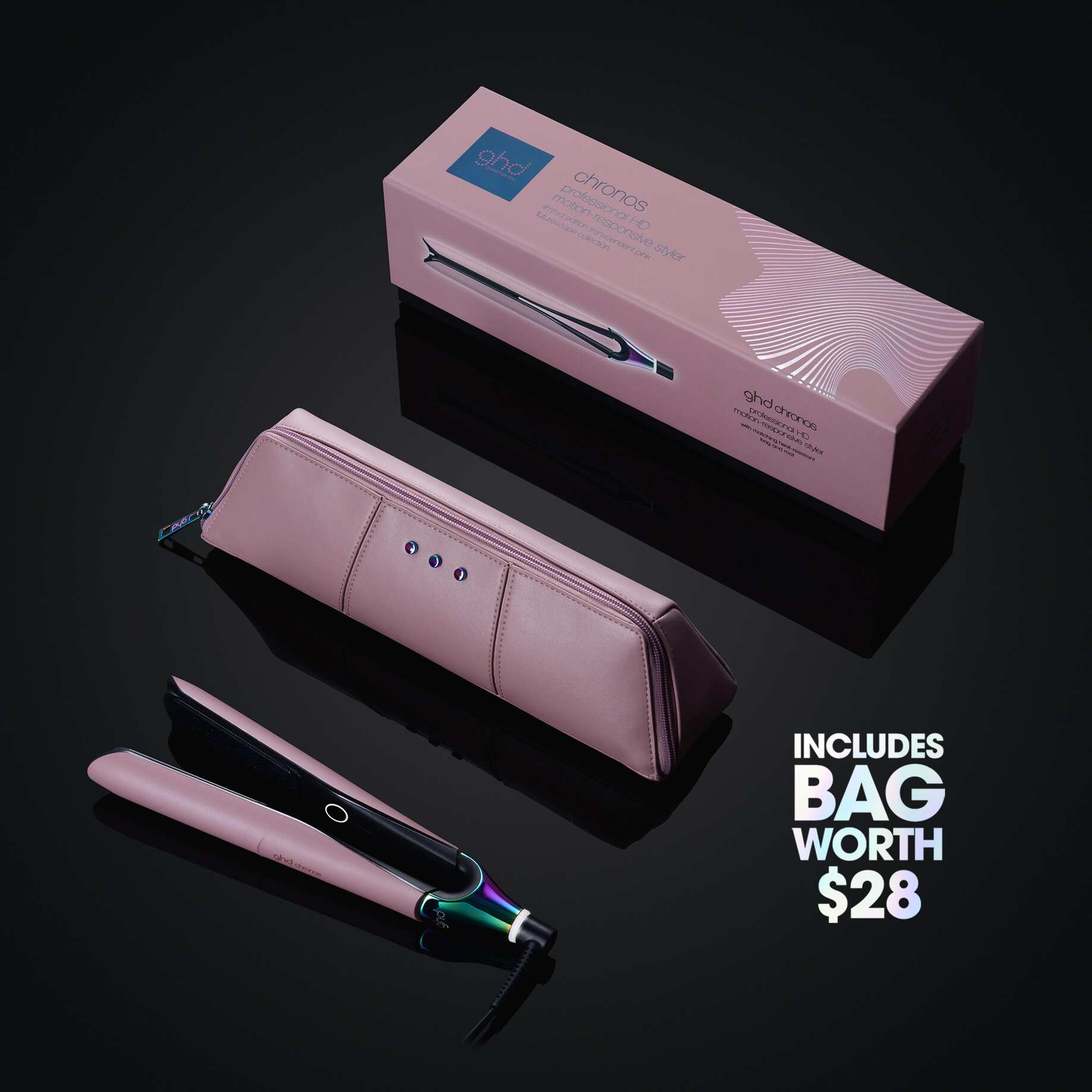 NEW GHD CHRONOS FLAT IRON (1 INCH PLATE) TRANSCENDENT PINK
