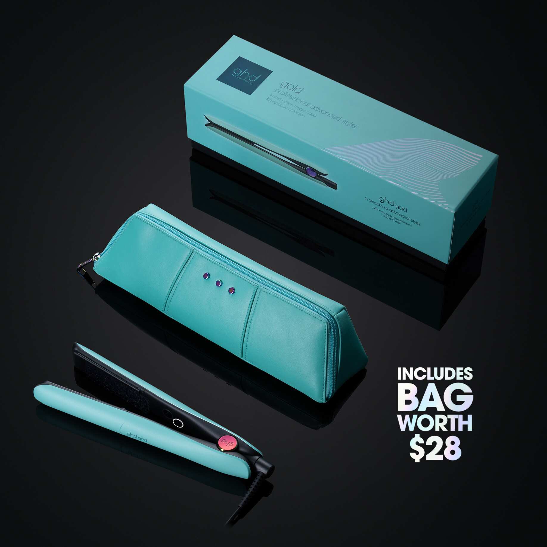 NEW GHD GOLD® FLAT IRON (1 INCH PLATE) MYSTIC AQUA