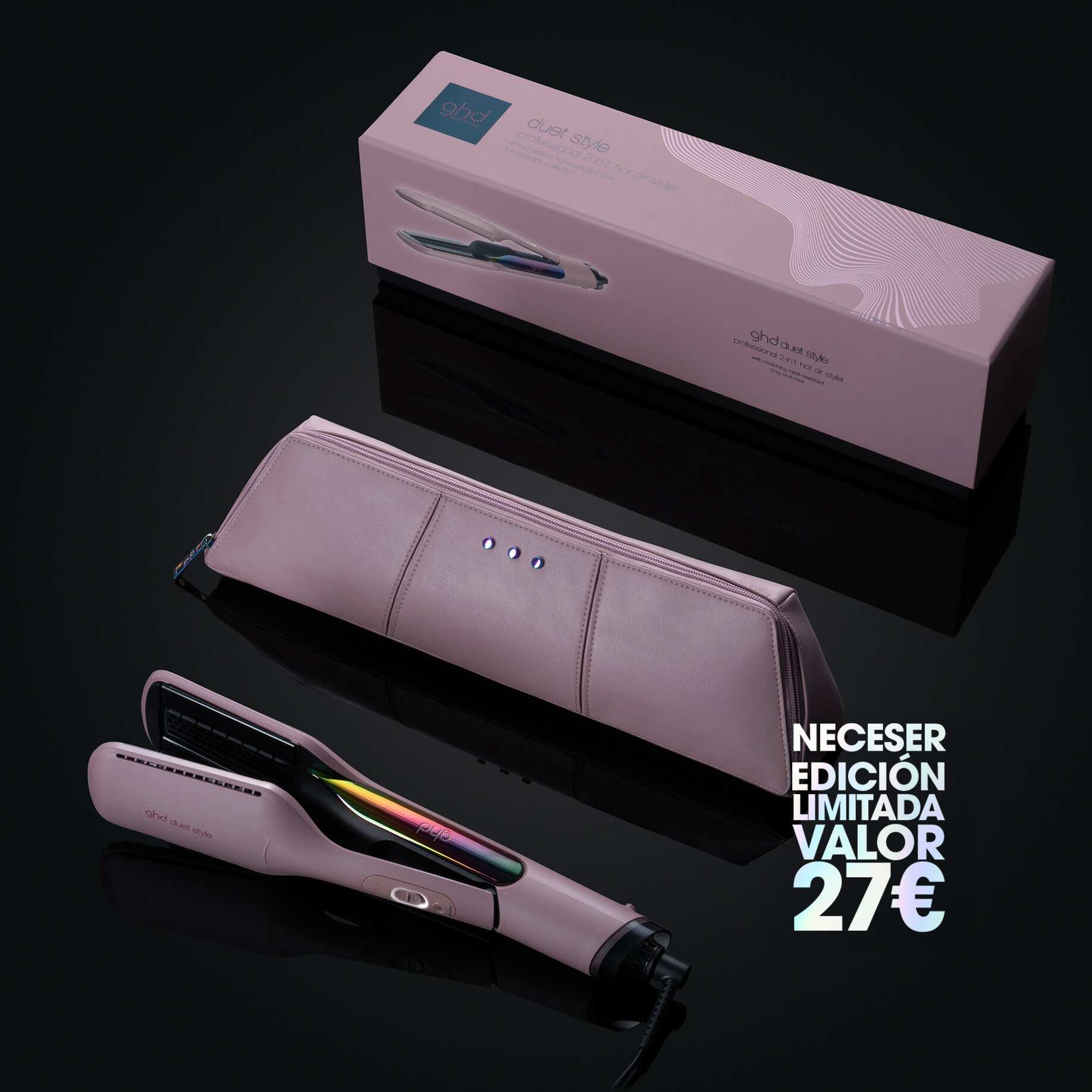 Plancha de pelo de aire caliente 2 en 1 ghd duet style rosa nude