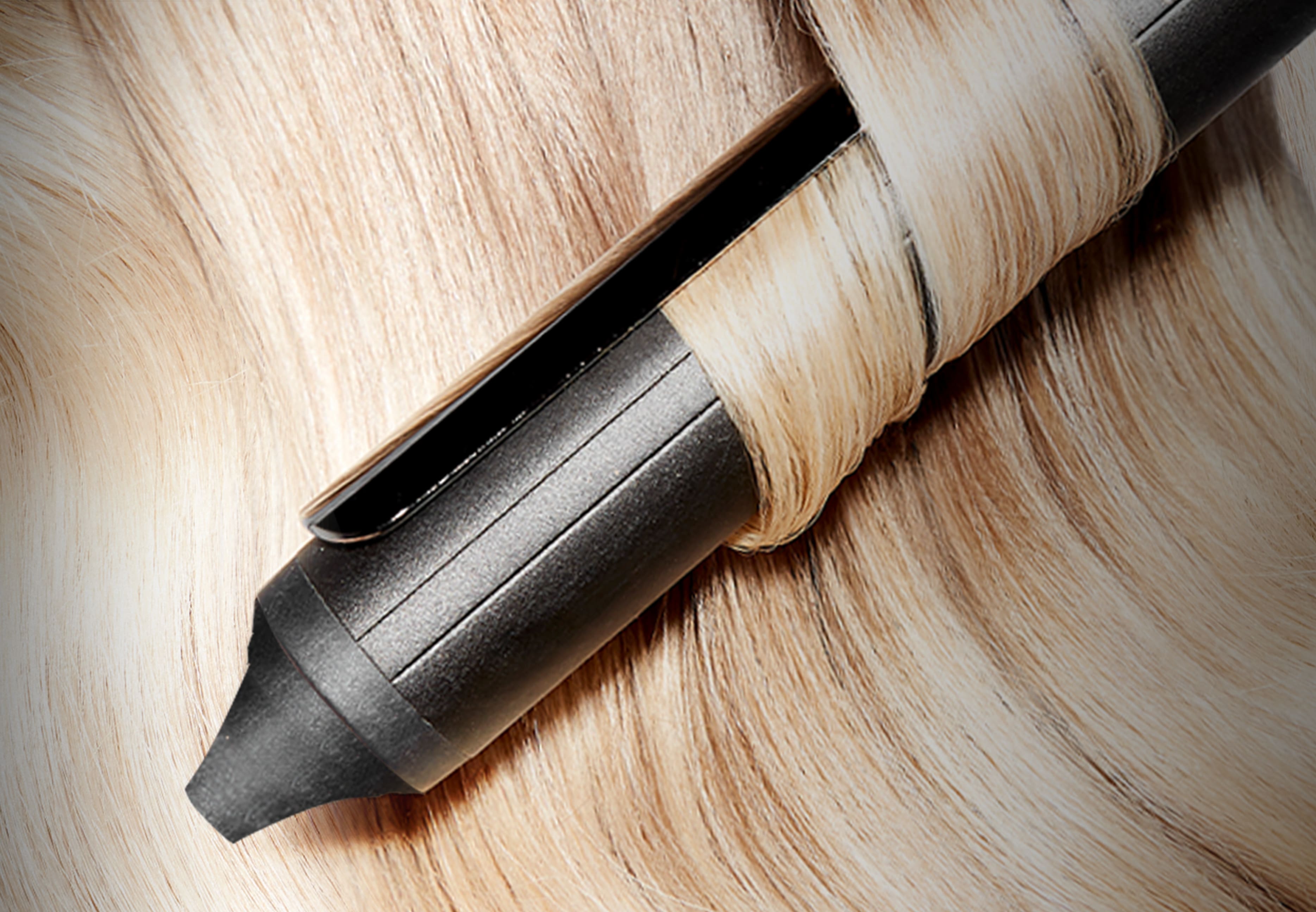 ghd soft curl iron tool in hair