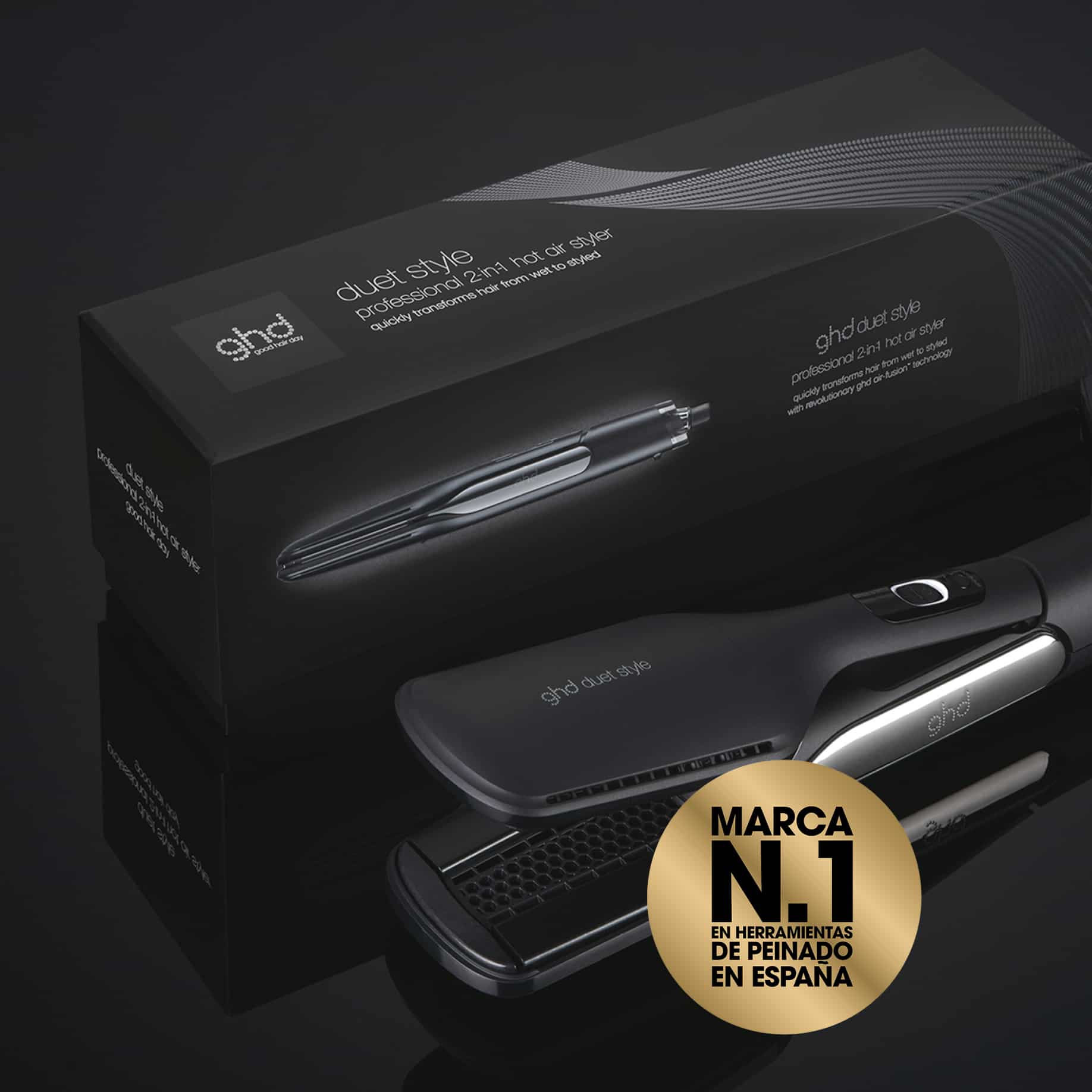 Plancha de pelo de aire caliente 2 en 1 ghd duet negra