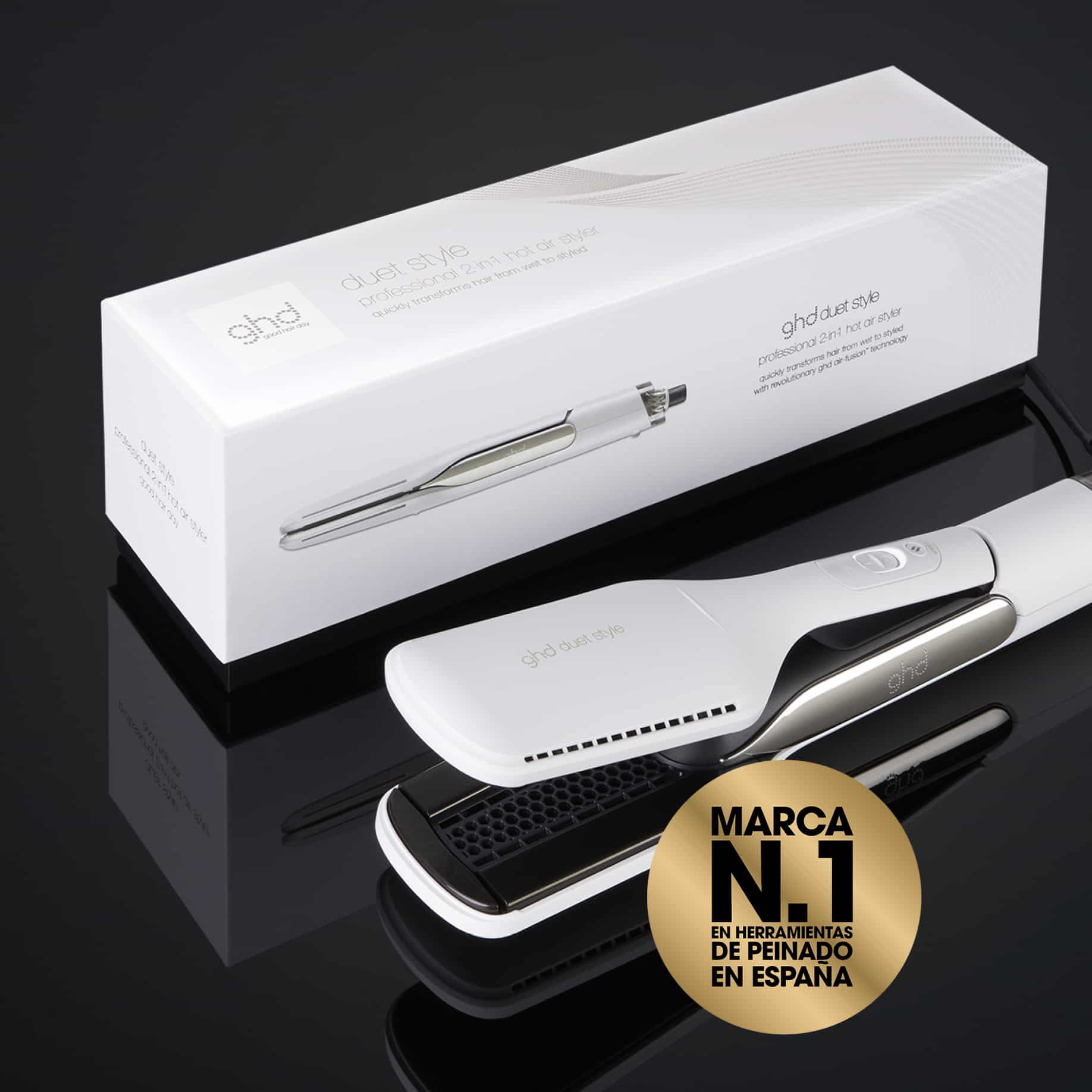 Plancha de pelo de aire caliente 2 en 1 ghd duet blanca