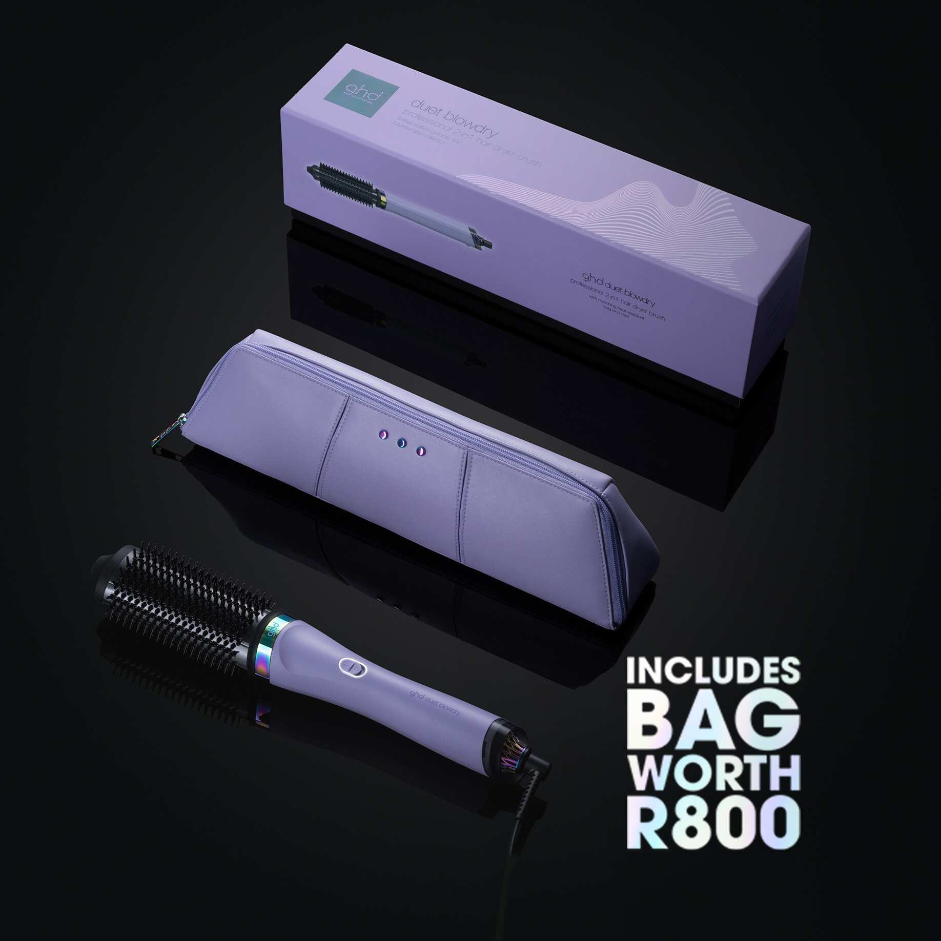 NEW GHD DUET BLOWDRY HAIR DRYER BRUSH IN GALACTIC LILAC