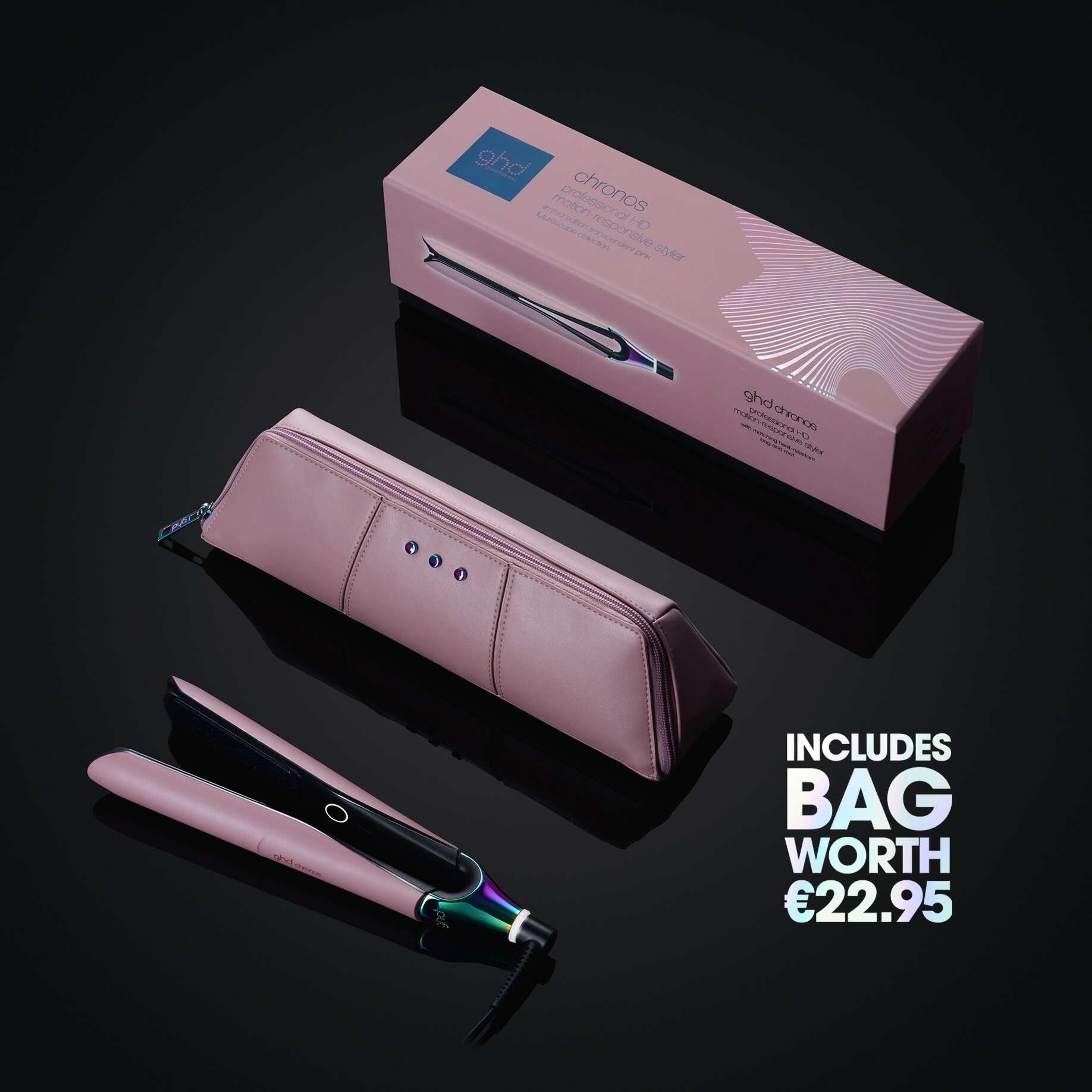 NEW GHD CHRONOS HAIR STRAIGHTENER (26MM PLATE) TRANSCENDENT PINK