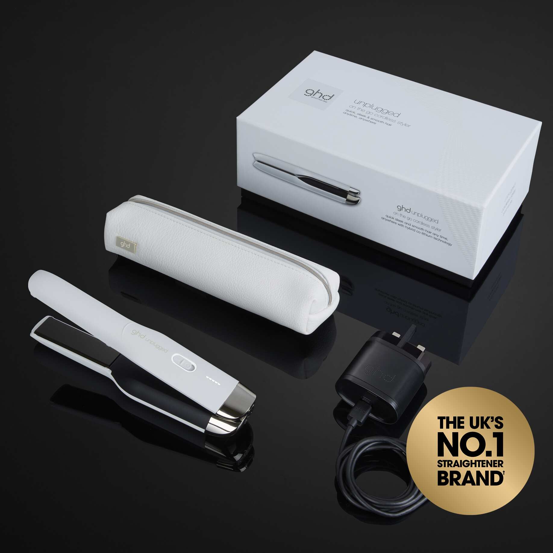 GHD UNPLUGGED CORDLESS HAIR STRAIGHTENER (22MM PLATE) WHITE