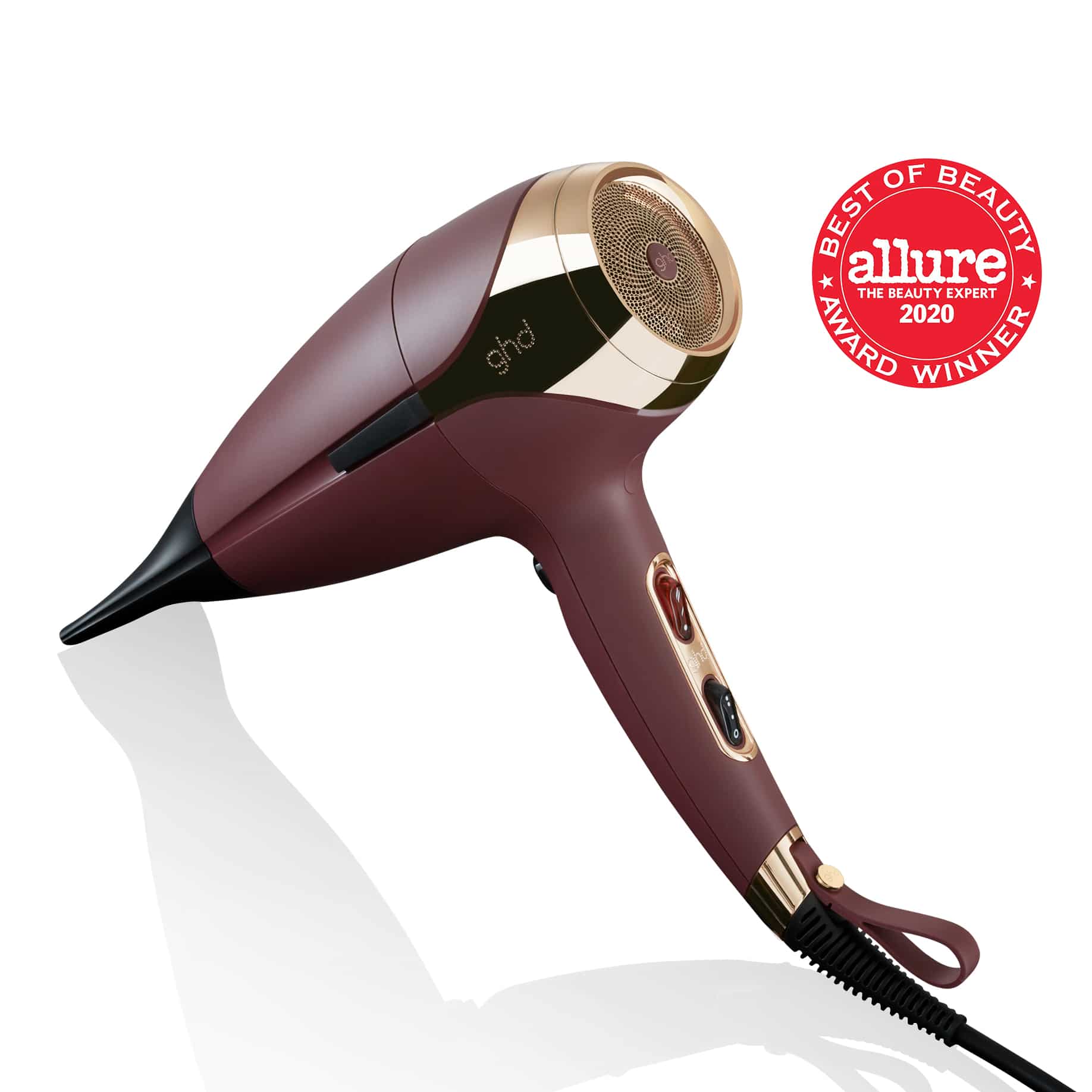 ghd helios hair dryer in plum with allure best of beauty award seal