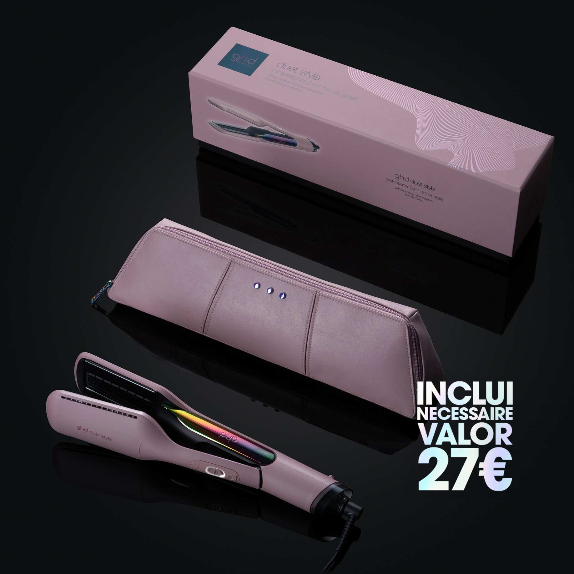 Prancha de cabelo 2-em-1 ghd duet style em rosa nude