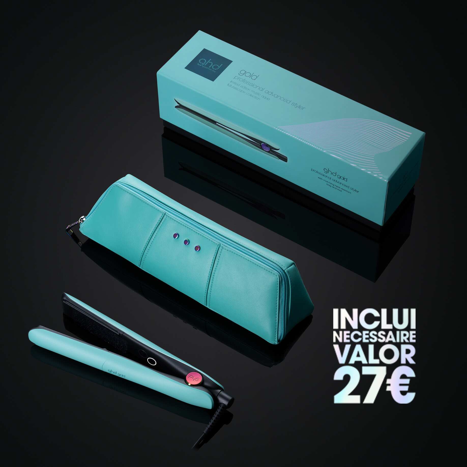 Prancha de cabelo ghd Gold em azul turquesa (placa 26 mm)