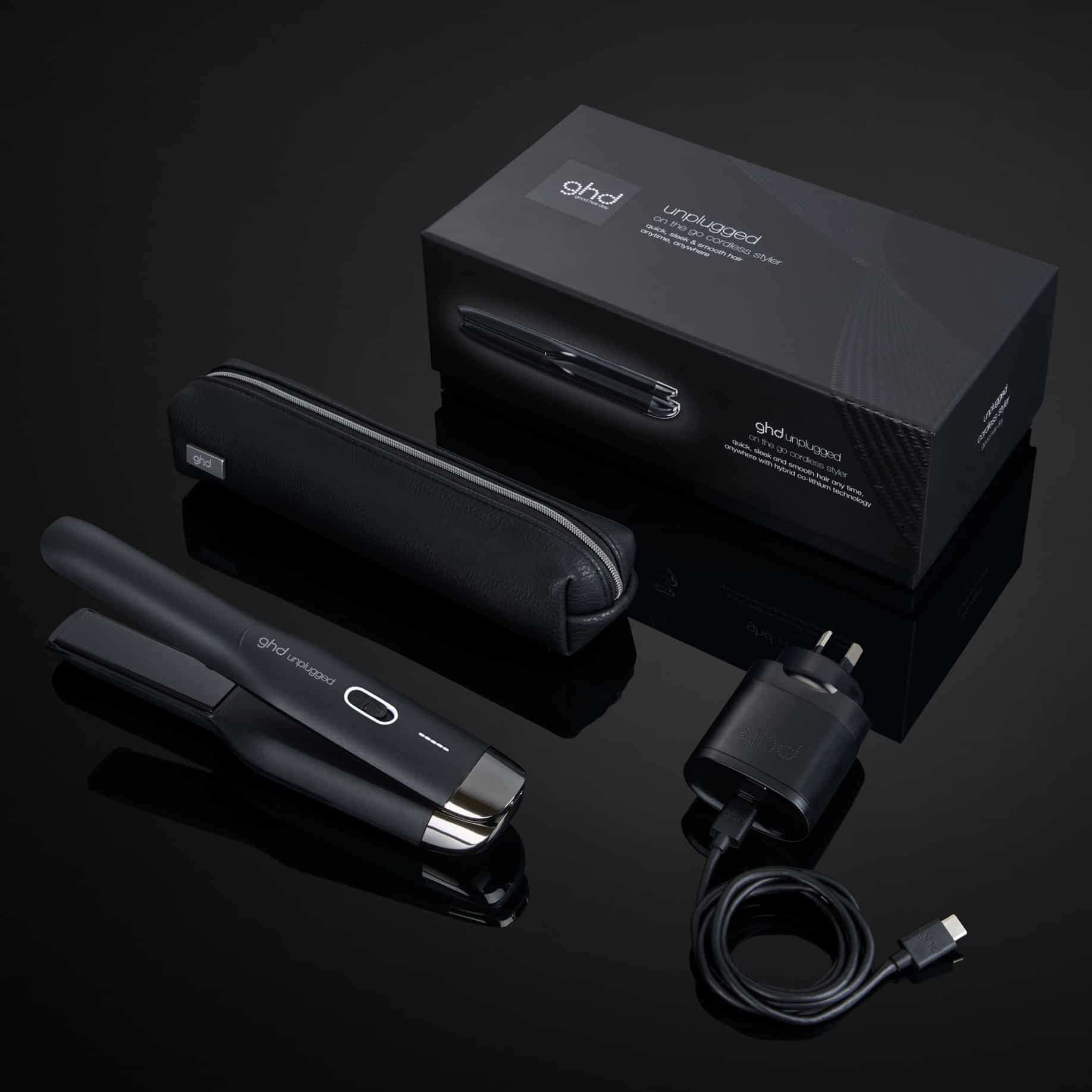 ghd unplugged cordless hair straightener black with charger and heat resistant travel case